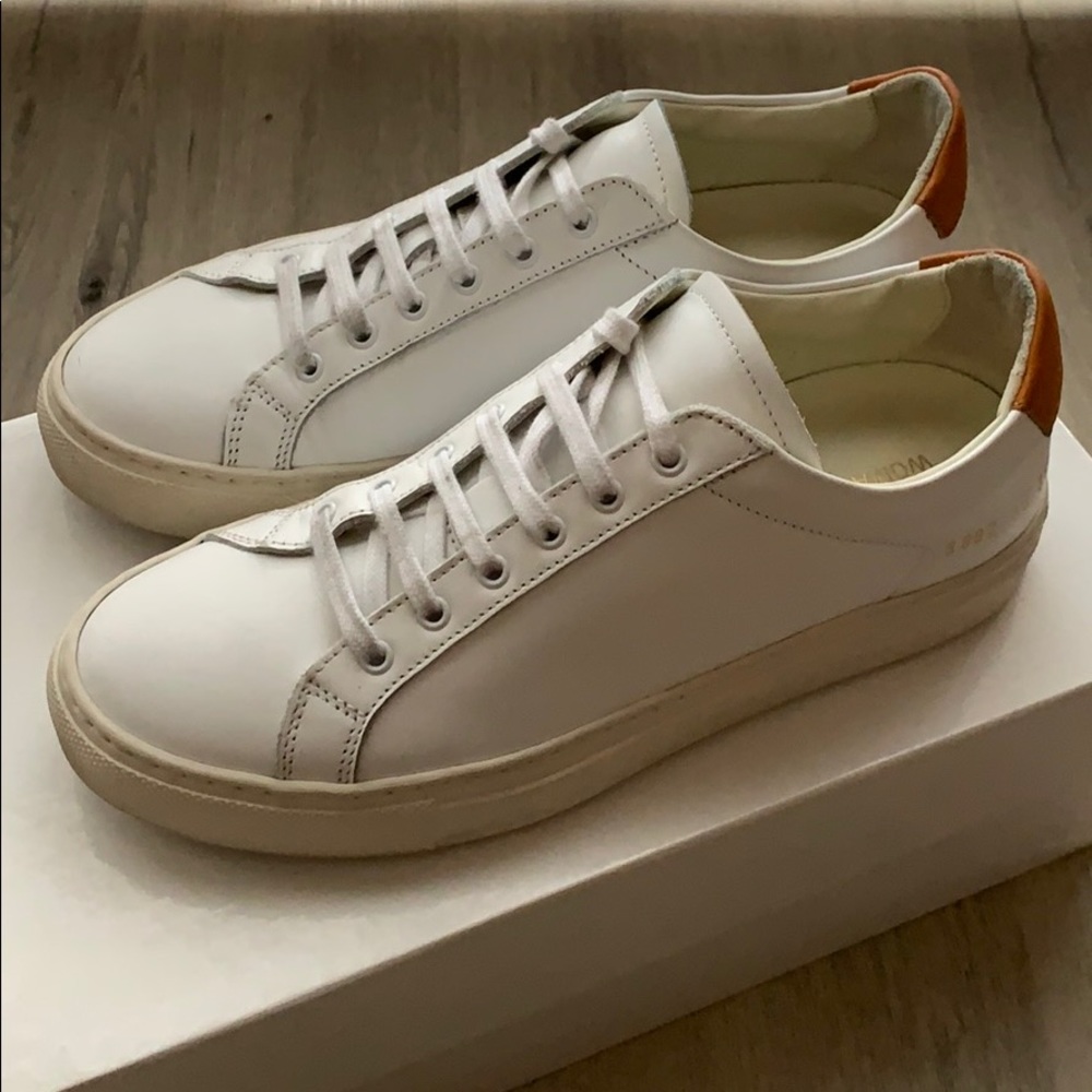 Common Projects White & Tan Achilles Sheaker Sz 35